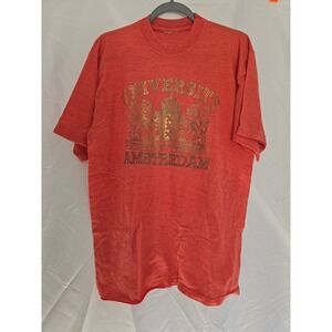 Vintage University Amsterdam Graphic T Shirt Mens Large Red Gold Crest‎ Logo Tee